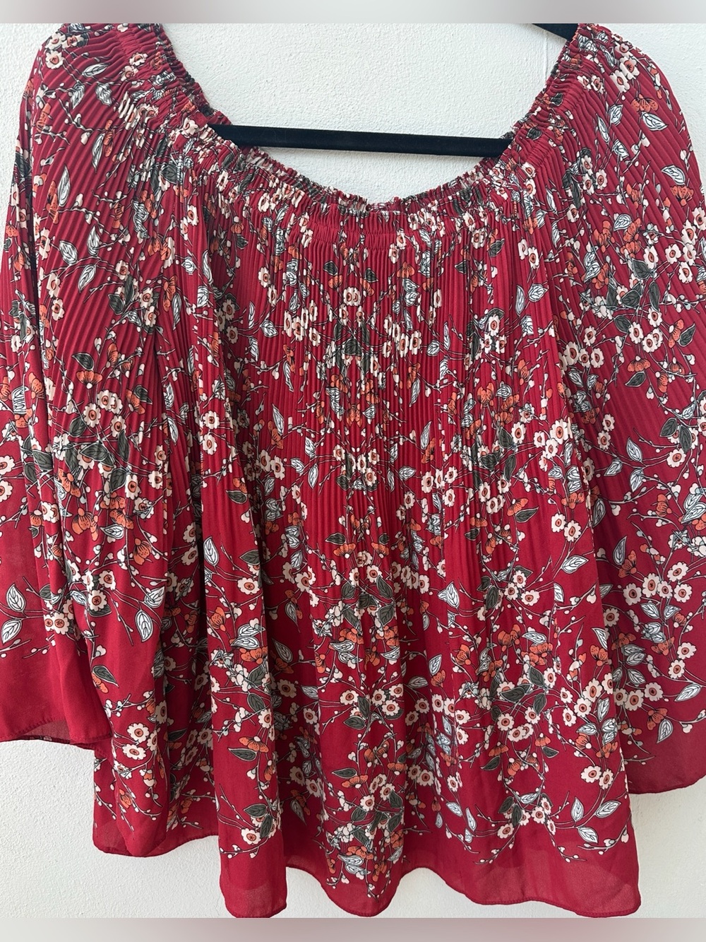 Max Studio Red Floral Smocked Off-the-Shoulder Blouse - Picture 4 of 6